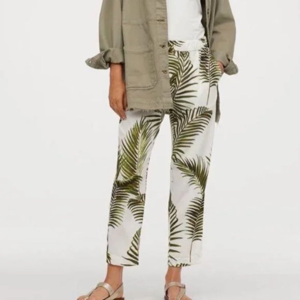 Crepe Pants - Natural white/palm leaves - 4